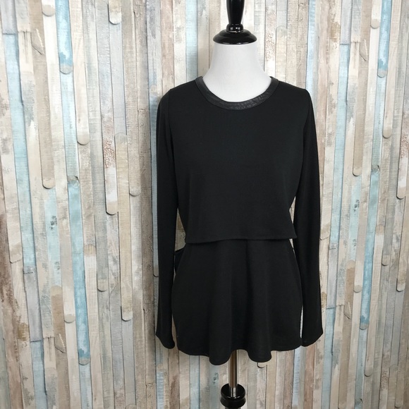 Donna Mizani XS Knit Leather Trim Sweater Top - Picture 2 of 8